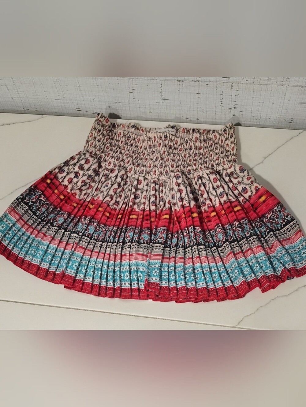 NEW Bohemian Colorful Pleated Smocked Mini Skort by American Rag Cie Sz S
